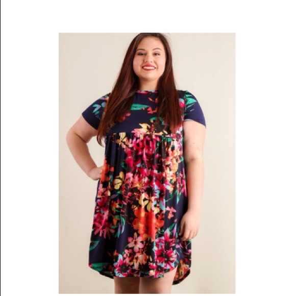 Dresses & Skirts - LAST ONE! 1X Navy Vibrant Floral Babydoll Dress